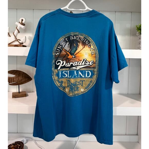 Sunset Brewing Co Paradise Island Finest Ale T-Shirt XL Blue Saddlebred Beer - Picture 1 of 7